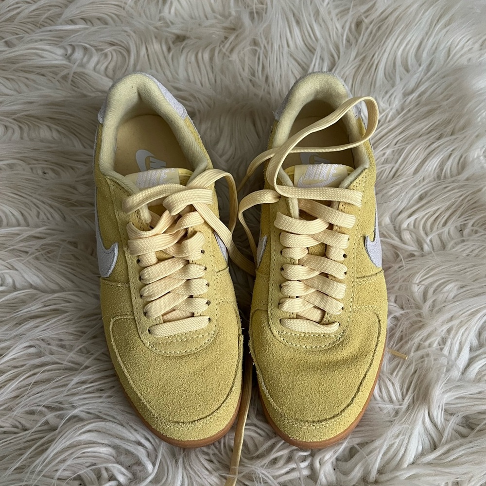 Yellow Suede Sneakers with White Accents